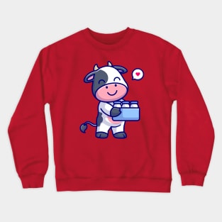 Cute Cow Bring Milk In Bucket Cartoon Crewneck Sweatshirt